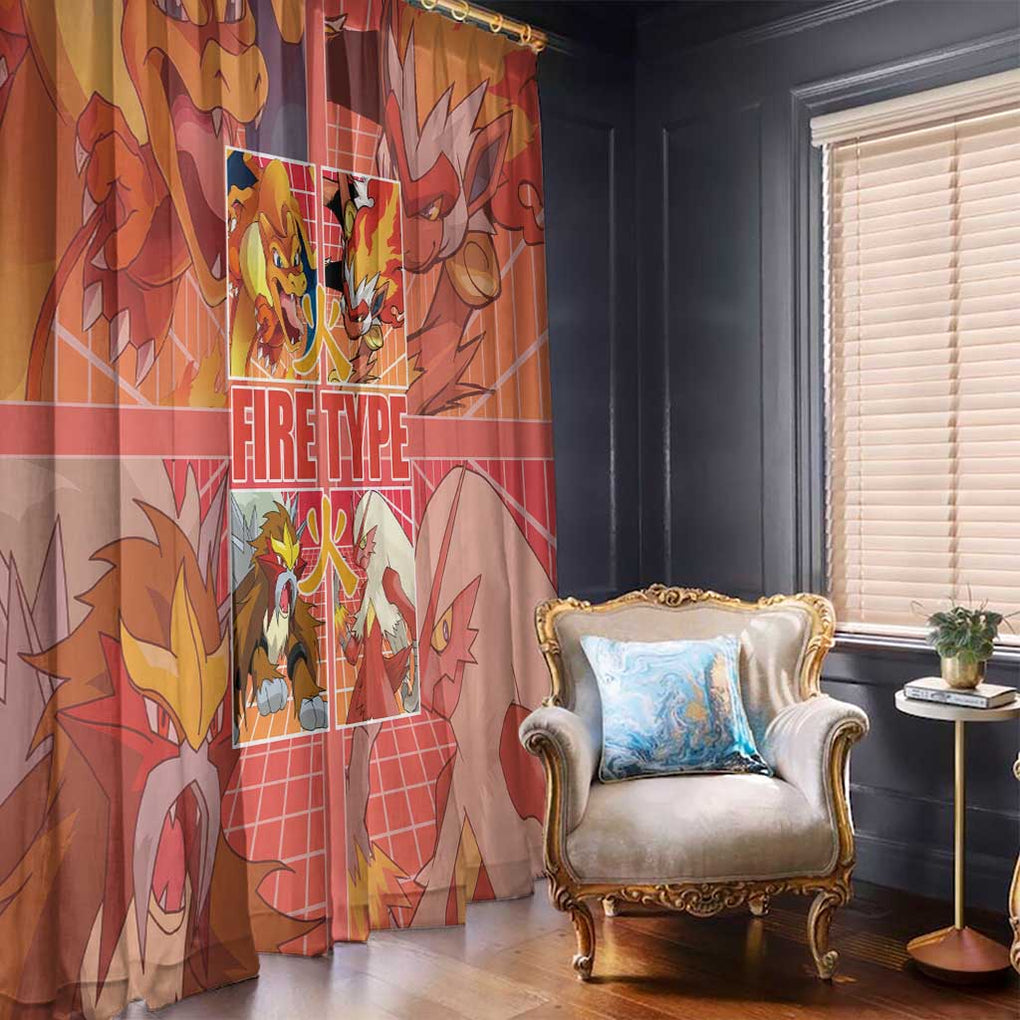 Fire Type Poke Window Curtain Japan Anime Style