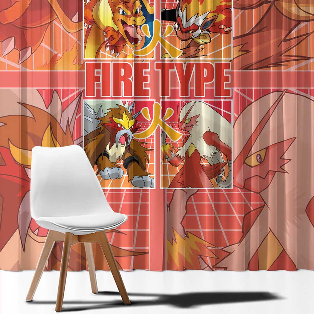 Fire Type Poke Window Curtain Japan Anime Style