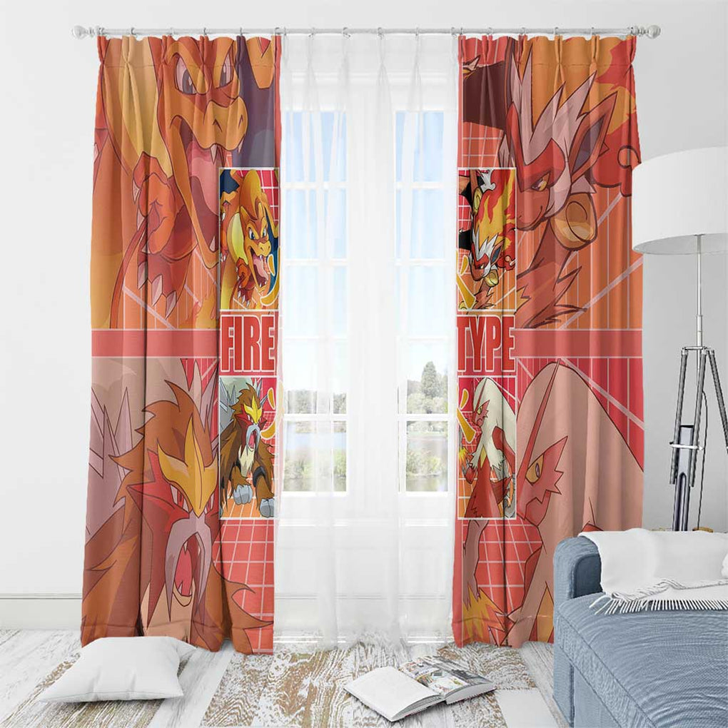 Fire Type Poke Window Curtain Japan Anime Style