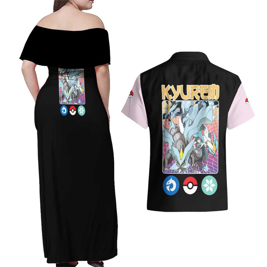 Kyurem Poke Couples Matching Off Shoulder Maxi Dress and Hawaiian Shirt Japan Anime Style