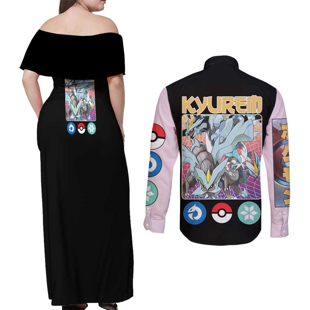 Kyurem Poke Couples Matching Off Shoulder Maxi Dress and Long Sleeve Button Shirt Japan Anime Style