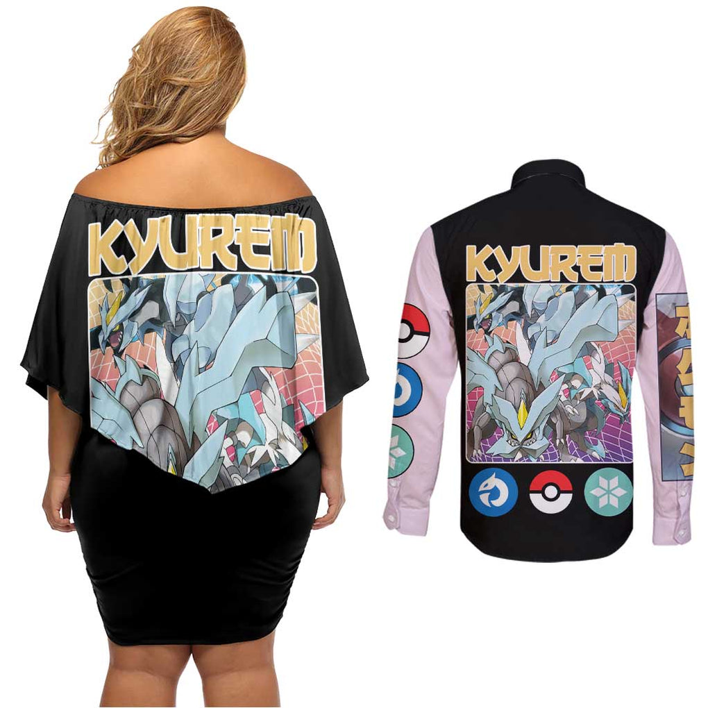 Kyurem Poke Couples Matching Off Shoulder Short Dress and Long Sleeve Button Shirt Japan Anime Style