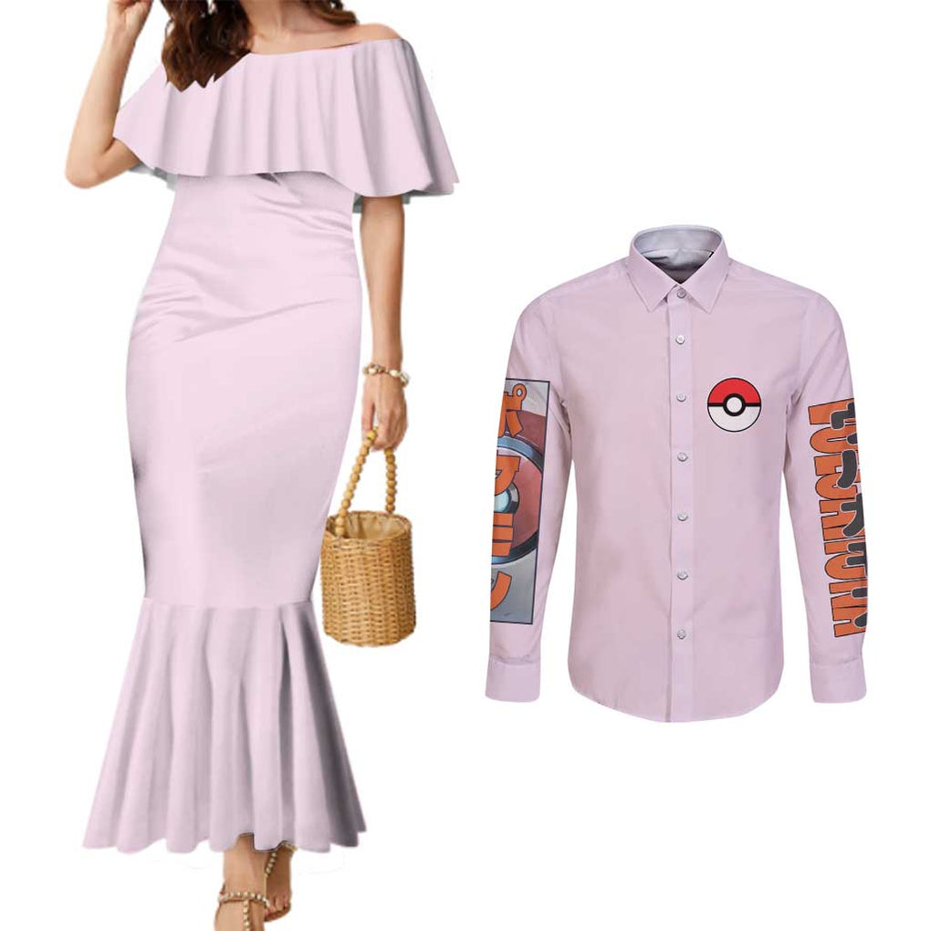 Volcarona Poke Couples Matching Mermaid Dress and Long Sleeve Button Shirt Japan Anime Style