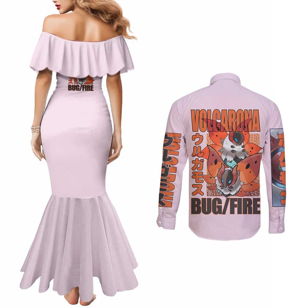 Volcarona Poke Couples Matching Mermaid Dress and Long Sleeve Button Shirt Japan Anime Style