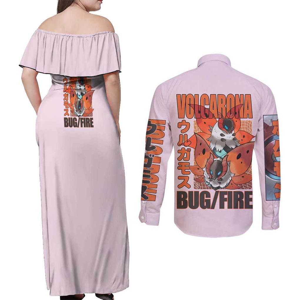 Volcarona Poke Couples Matching Off Shoulder Maxi Dress and Long Sleeve Button Shirt Japan Anime Style