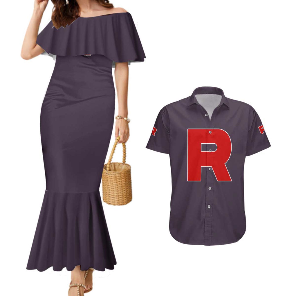 Team Rocket Poke Couples Matching Mermaid Dress and Hawaiian Shirt Japan Anime Style