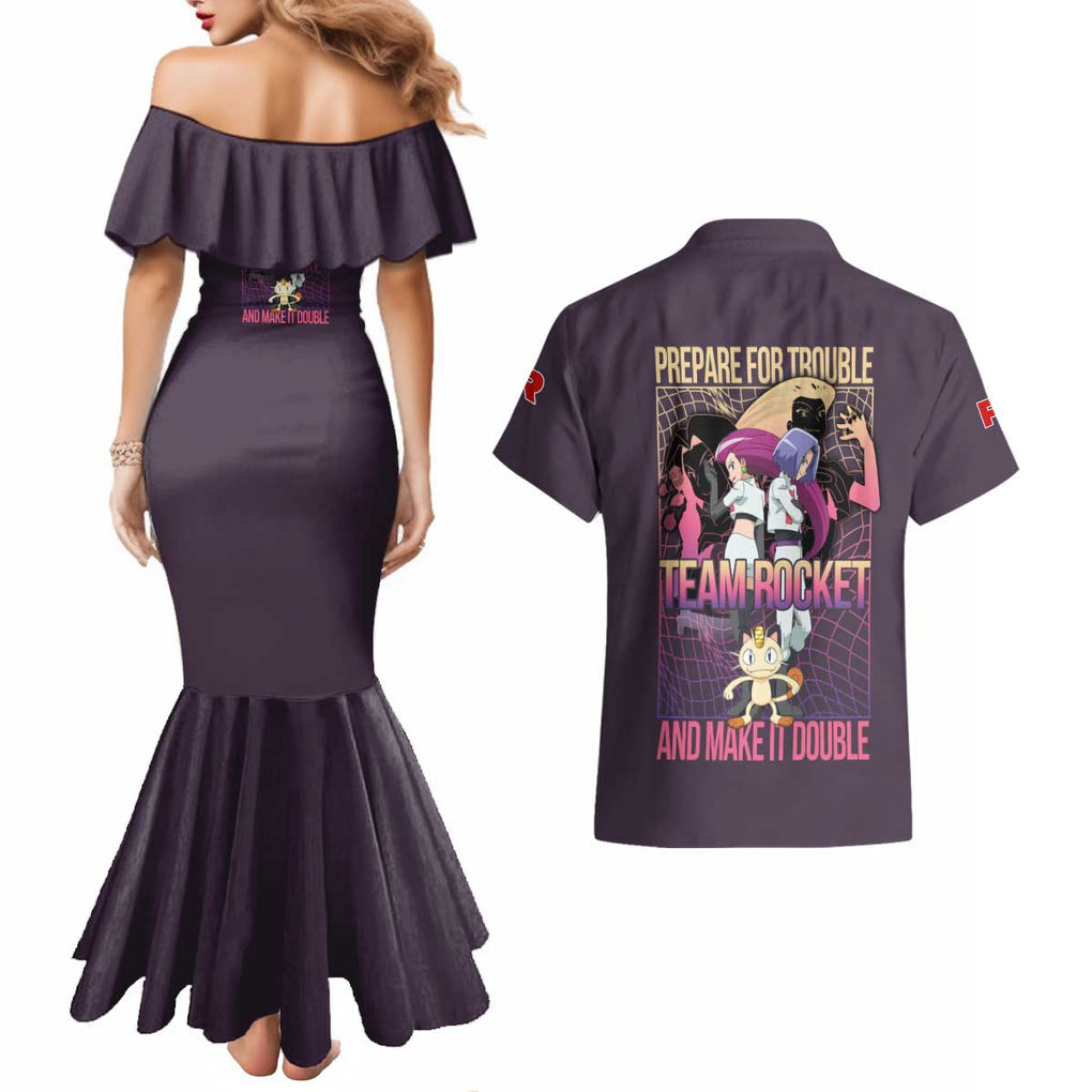 Team Rocket Poke Couples Matching Mermaid Dress and Hawaiian Shirt Japan Anime Style
