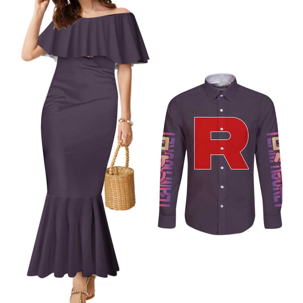 Team Rocket Poke Couples Matching Mermaid Dress and Long Sleeve Button Shirt Japan Anime Style