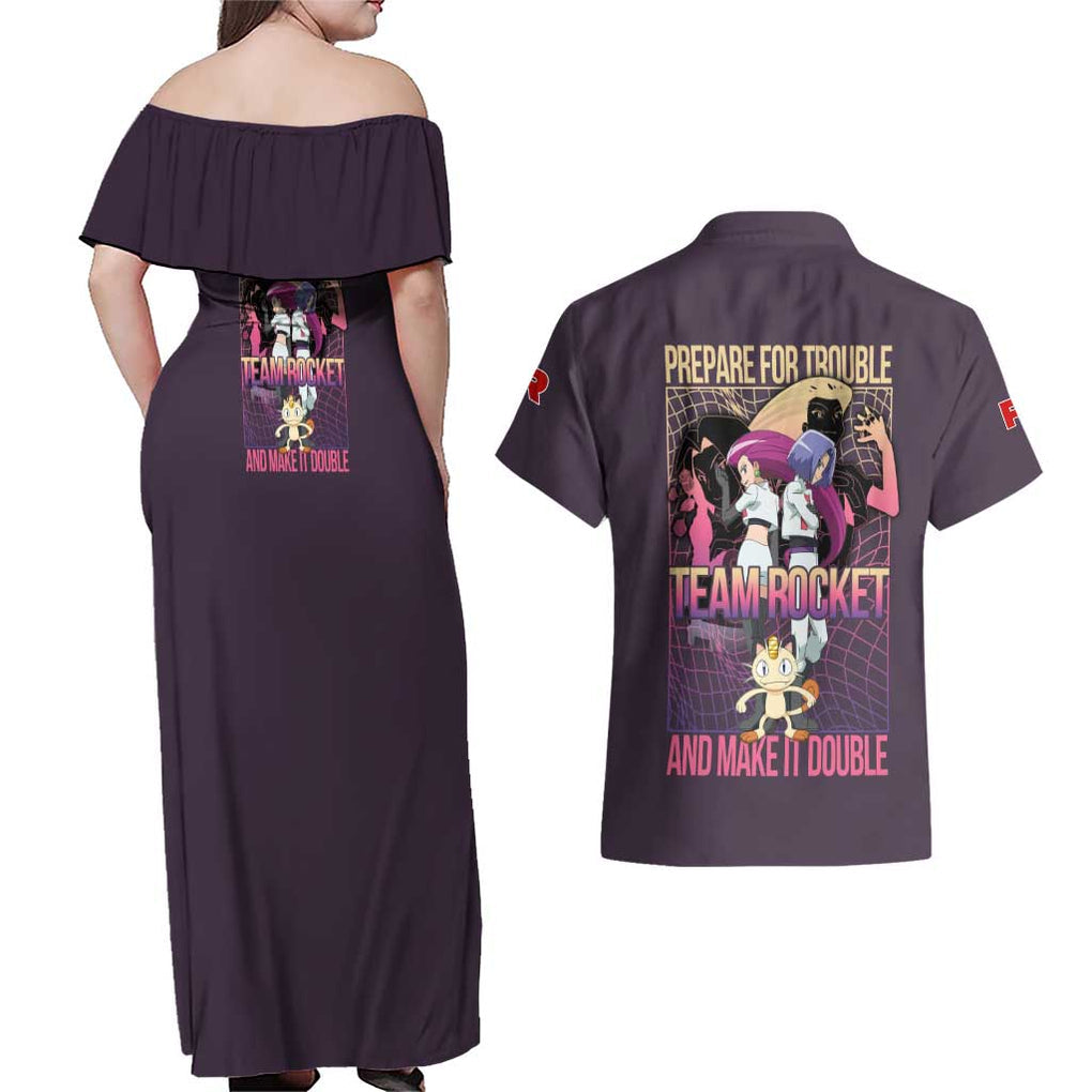 Team Rocket Poke Couples Matching Off Shoulder Maxi Dress and Hawaiian Shirt Japan Anime Style
