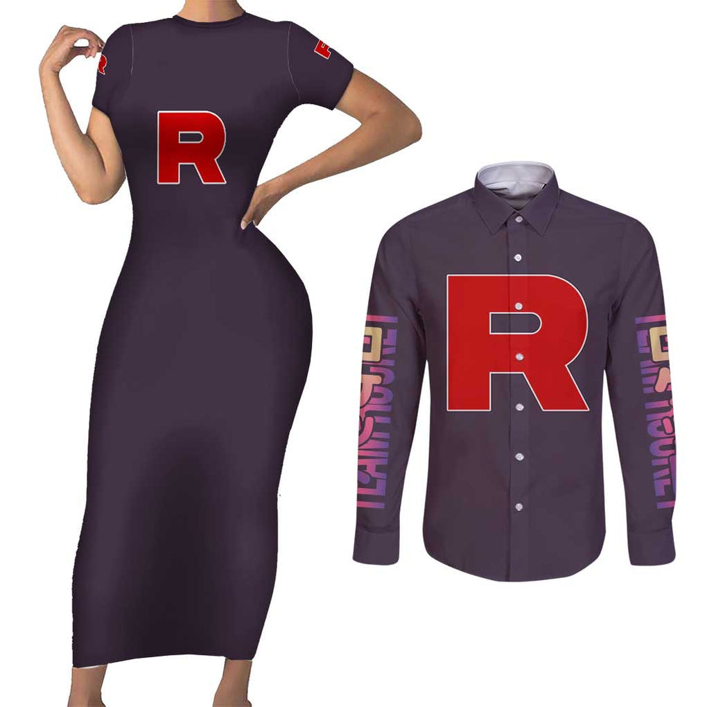 Team Rocket Poke Couples Matching Short Sleeve Bodycon Dress and Long Sleeve Button Shirt Japan Anime Style