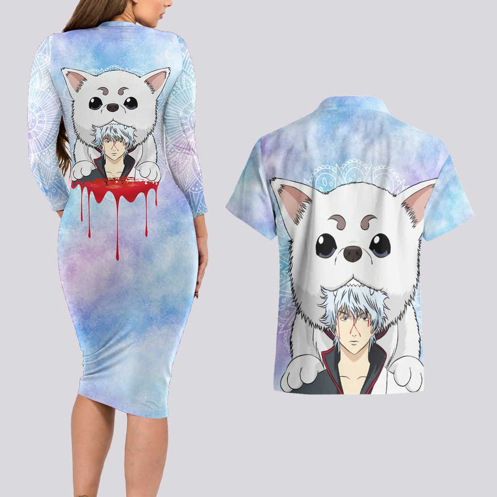 Gintoki and Sadaharu Gintama Couples Matching Long Sleeve Bodycon Dress and Hawaiian Shirt Mable Style