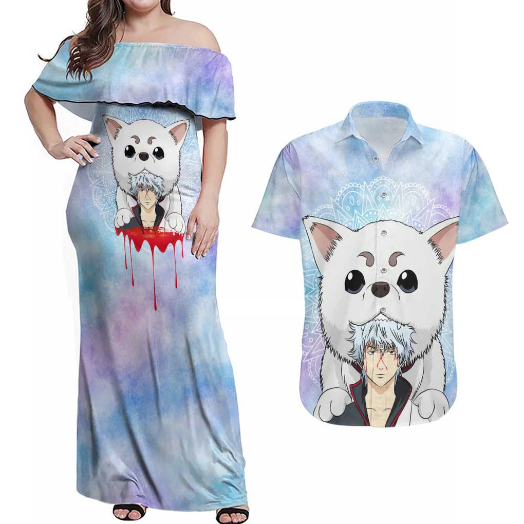 Gintoki and Sadaharu Gintama Couples Matching Off Shoulder Maxi Dress and Hawaiian Shirt Mable Style