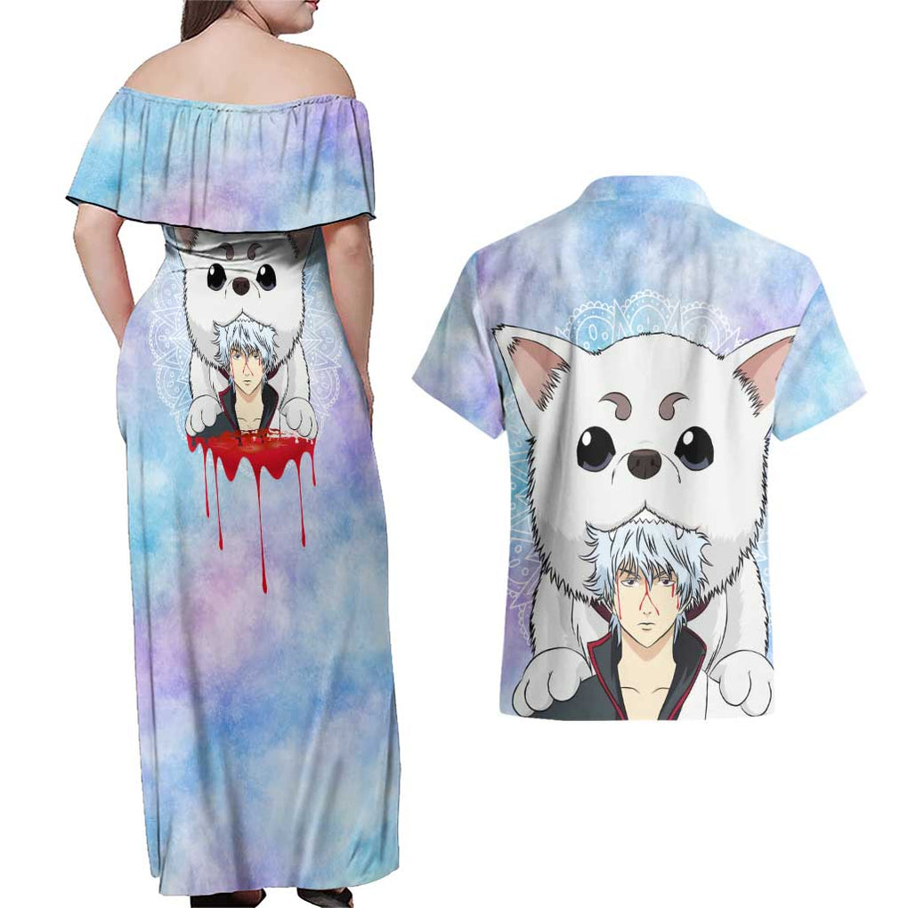 Gintoki and Sadaharu Gintama Couples Matching Off Shoulder Maxi Dress and Hawaiian Shirt Mable Style