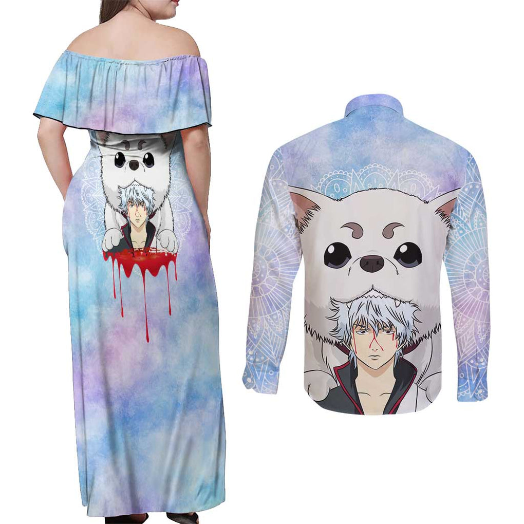 Gintoki and Sadaharu Gintama Couples Matching Off Shoulder Maxi Dress and Long Sleeve Button Shirt Mable Style