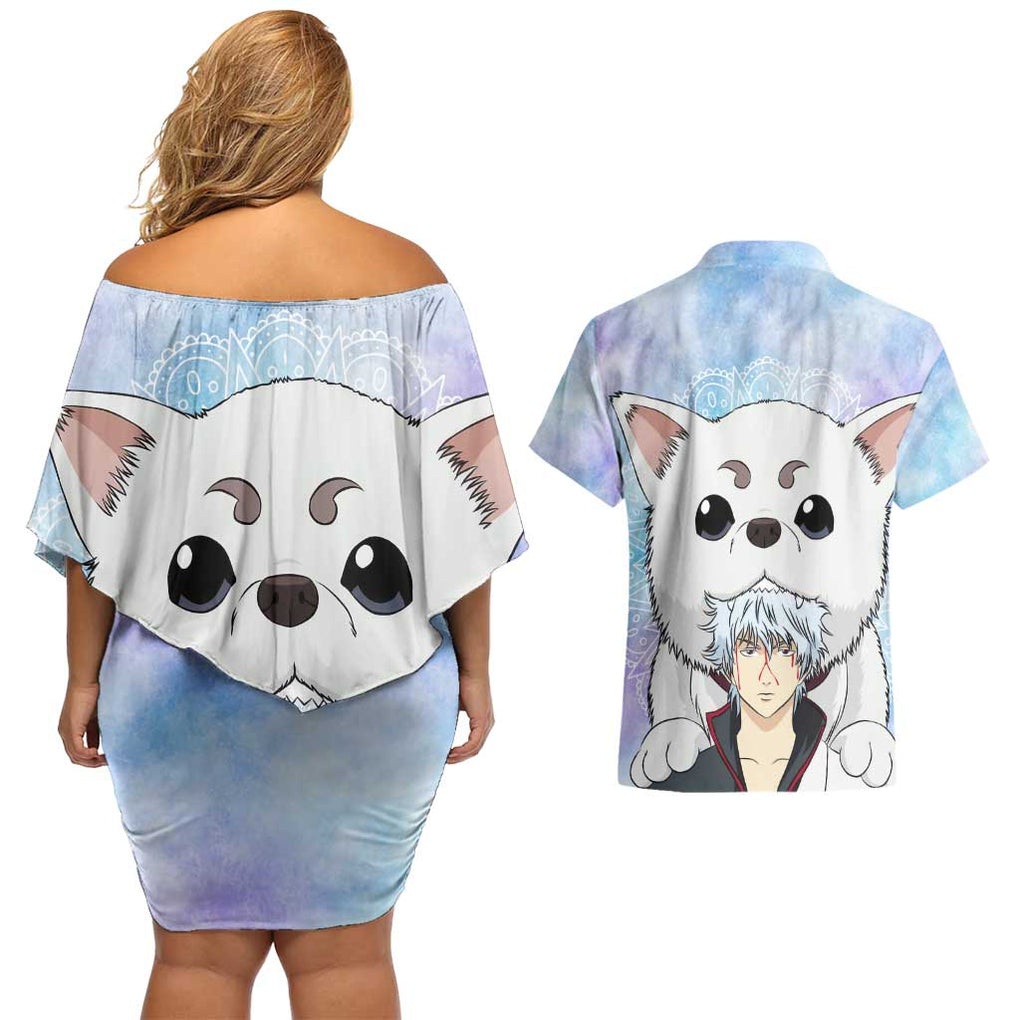 Gintoki and Sadaharu Gintama Couples Matching Off Shoulder Short Dress and Hawaiian Shirt Mable Style