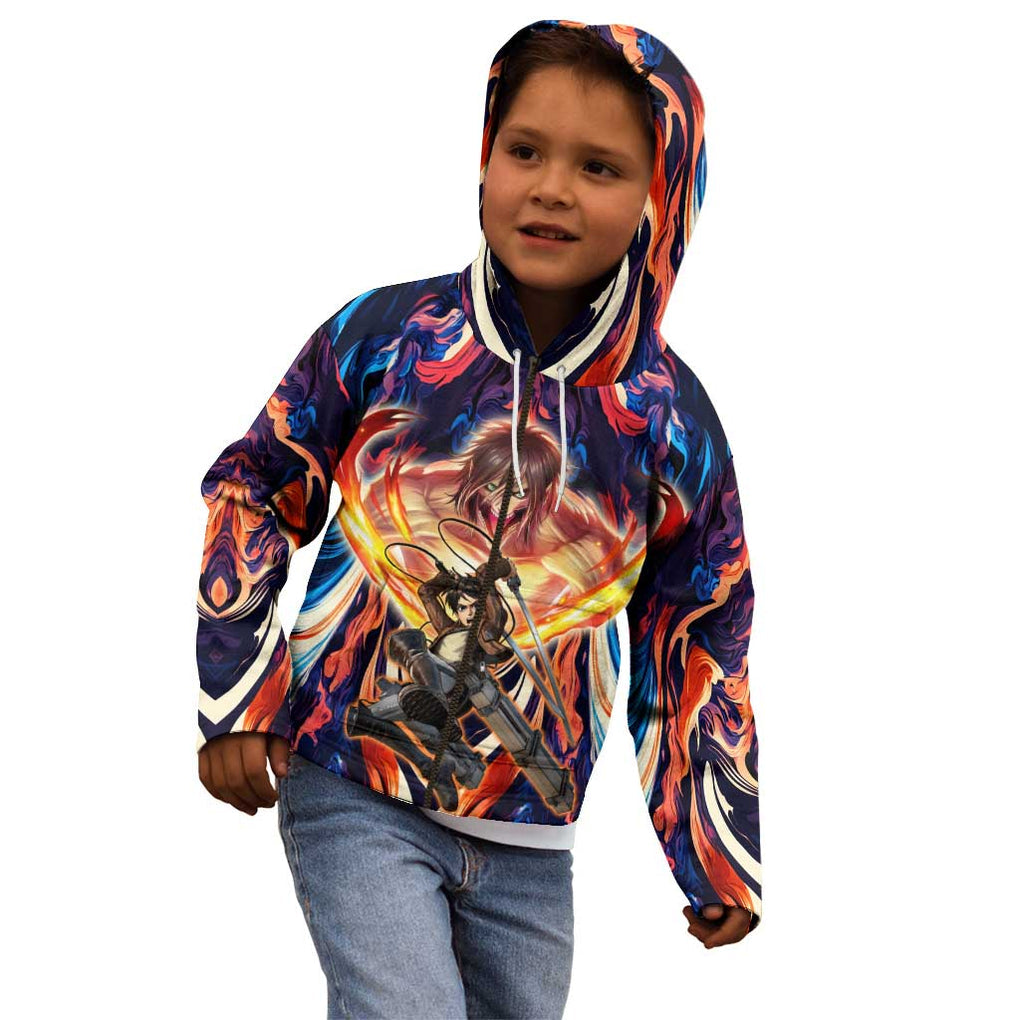 Trippy Eren Yeager Attack on Titan Kid Hoodie Trippy Style