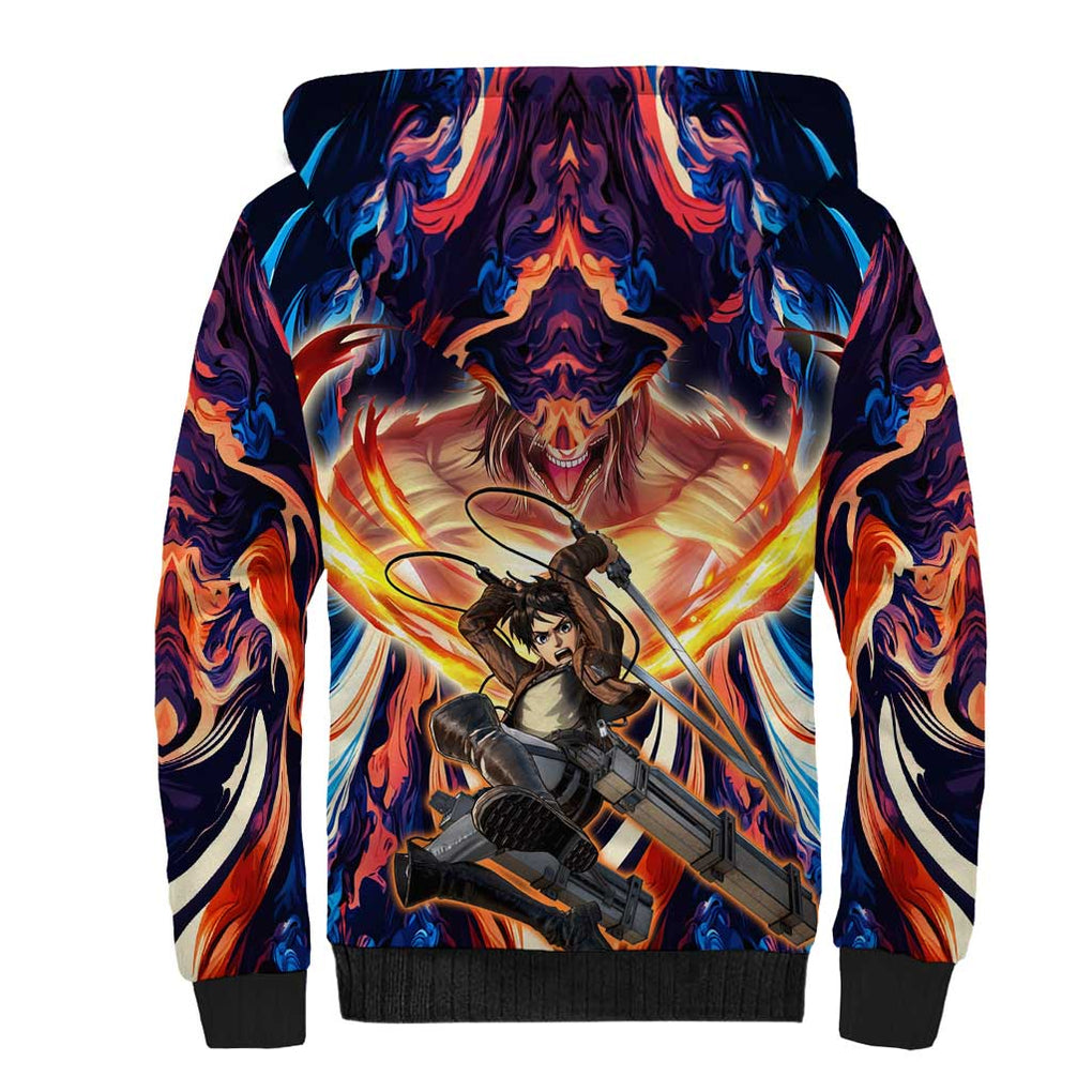 Trippy Eren Yeager Attack on Titan Sherpa Hoodie Trippy Style