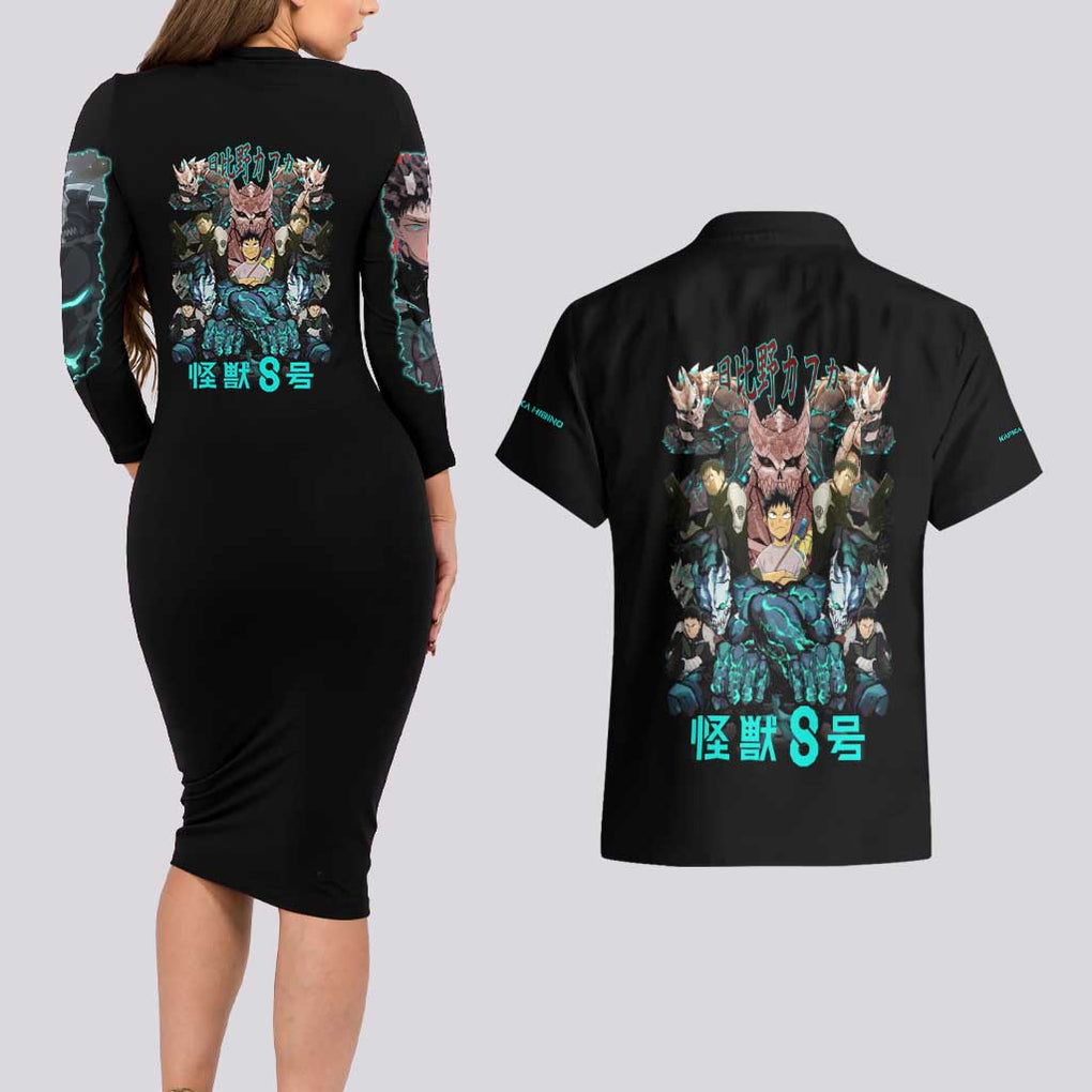 Hibino Kafka Kaiju No. 8 Couples Matching Long Sleeve Bodycon Dress and Hawaiian Shirt Anime Style