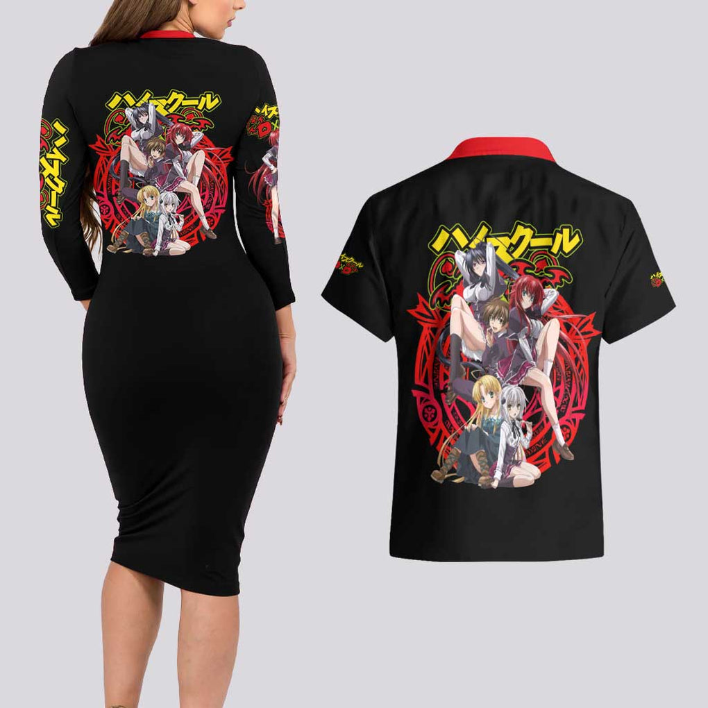 High School DXD Couples Matching Long Sleeve Bodycon Dress and Hawaiian Shirt Anime Style
