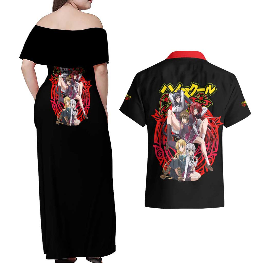 High School DXD Couples Matching Off Shoulder Maxi Dress and Hawaiian Shirt Anime Style