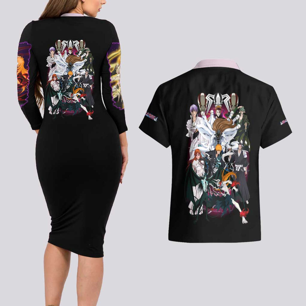 Arrancar Invasion Bleach Couples Matching Long Sleeve Bodycon Dress and Hawaiian Shirt Japan Anime Style