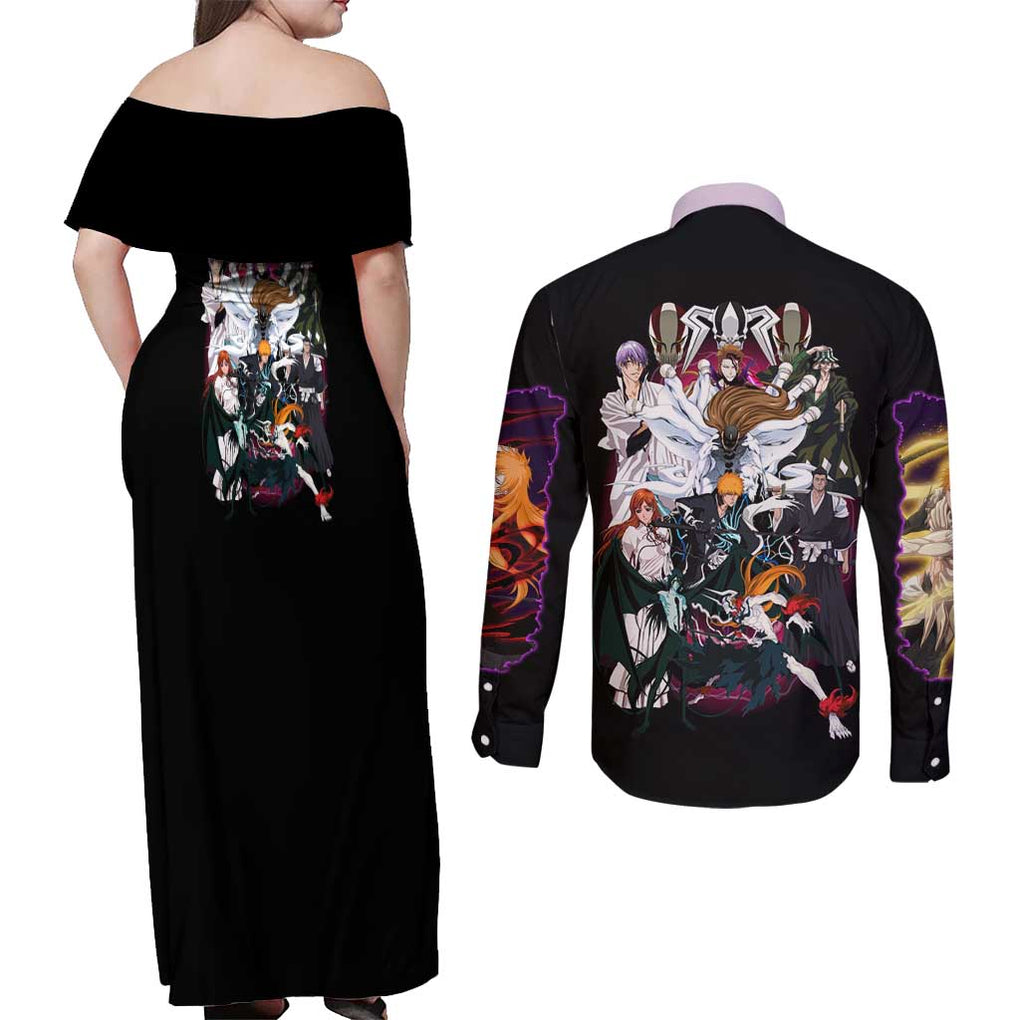 Arrancar Invasion Bleach Couples Matching Off Shoulder Maxi Dress and Long Sleeve Button Shirt Japan Anime Style