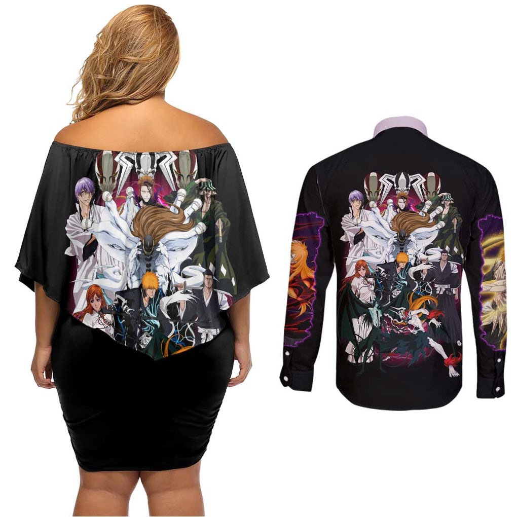 Arrancar Invasion Bleach Couples Matching Off Shoulder Short Dress and Long Sleeve Button Shirt Japan Anime Style