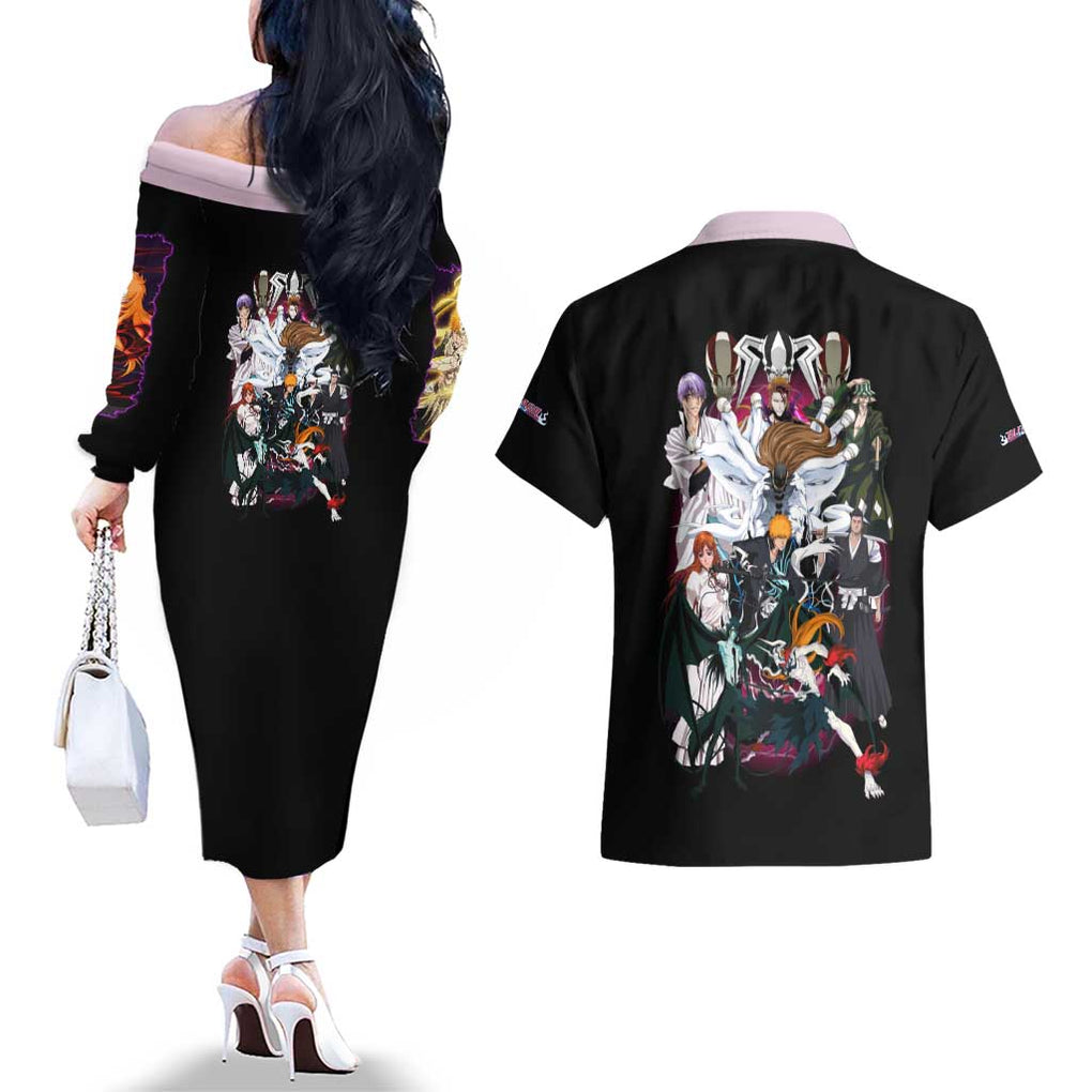 Arrancar Invasion Bleach Couples Matching Off The Shoulder Long Sleeve Dress and Hawaiian Shirt Japan Anime Style