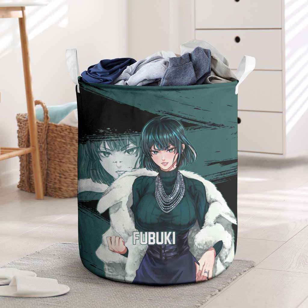 Fubuki One Punch Man Anime Teal and Black Theme Laundry Basket with Elegant Psychic Pose and Cool Urban Style - The Mazicc