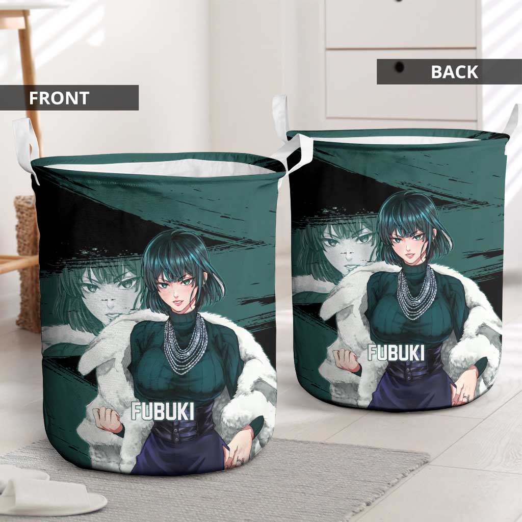 Fubuki One Punch Man Anime Teal and Black Theme Laundry Basket with Elegant Psychic Pose and Cool Urban Style - The Mazicc