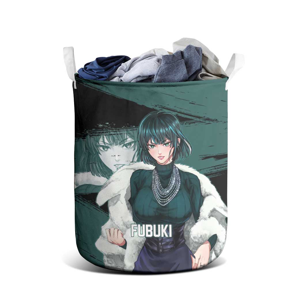 Fubuki One Punch Man Anime Teal and Black Theme Laundry Basket with Elegant Psychic Pose and Cool Urban Style - The Mazicc