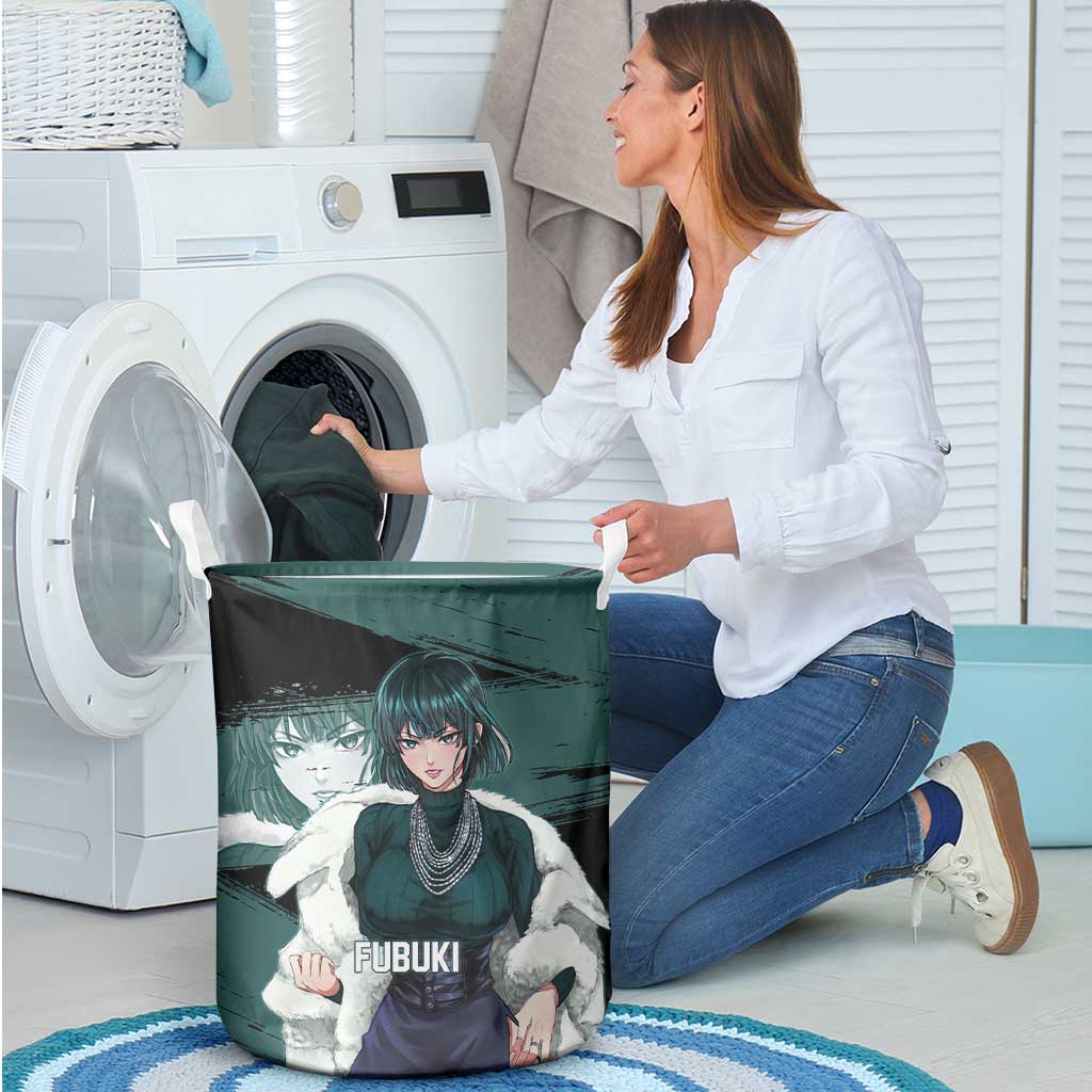 Fubuki One Punch Man Anime Teal and Black Theme Laundry Basket with Elegant Psychic Pose and Cool Urban Style - The Mazicc