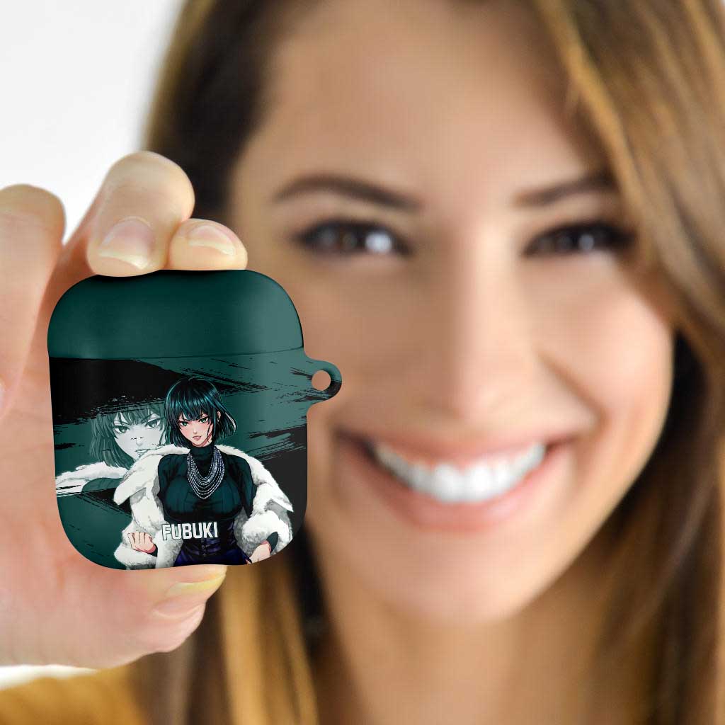 Fubuki One Punch Man Anime Teal and Black Theme AirPods Case with Elegant Psychic Pose and Cool Urban Style - The Mazicc