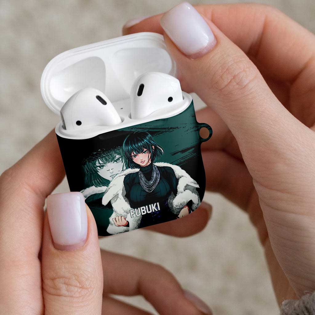 Fubuki One Punch Man Anime Teal and Black Theme AirPods Case with Elegant Psychic Pose and Cool Urban Style - The Mazicc