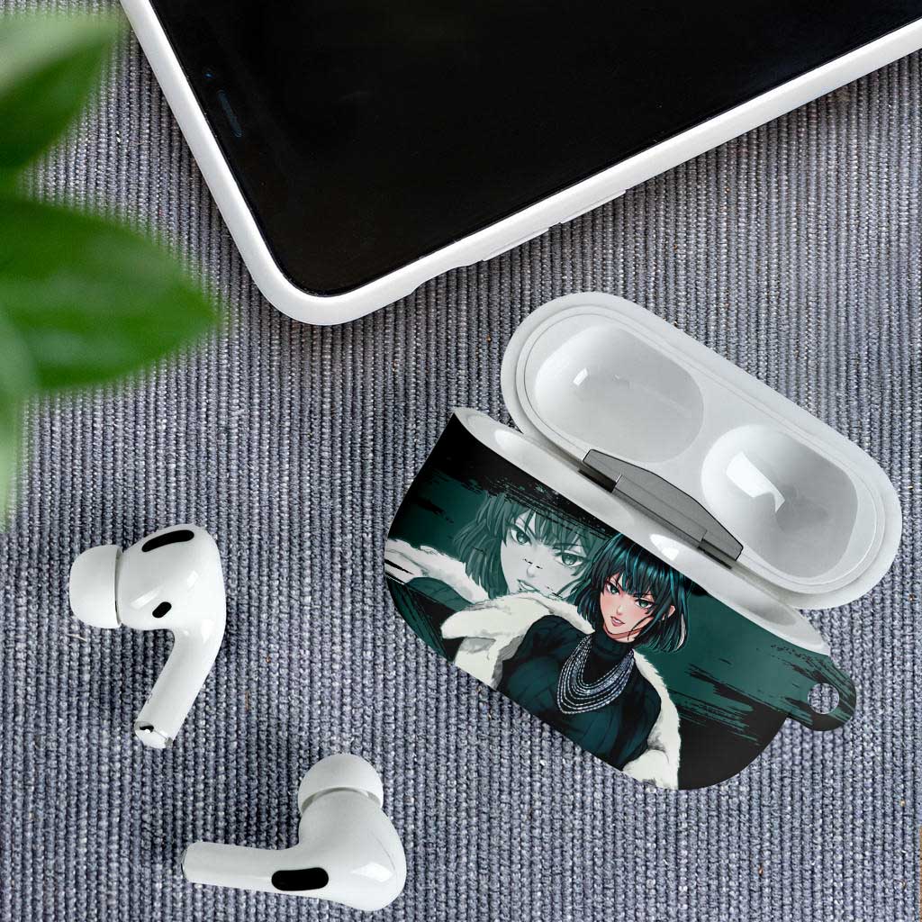 Fubuki One Punch Man Anime Teal and Black Theme AirPods Case with Elegant Psychic Pose and Cool Urban Style - The Mazicc