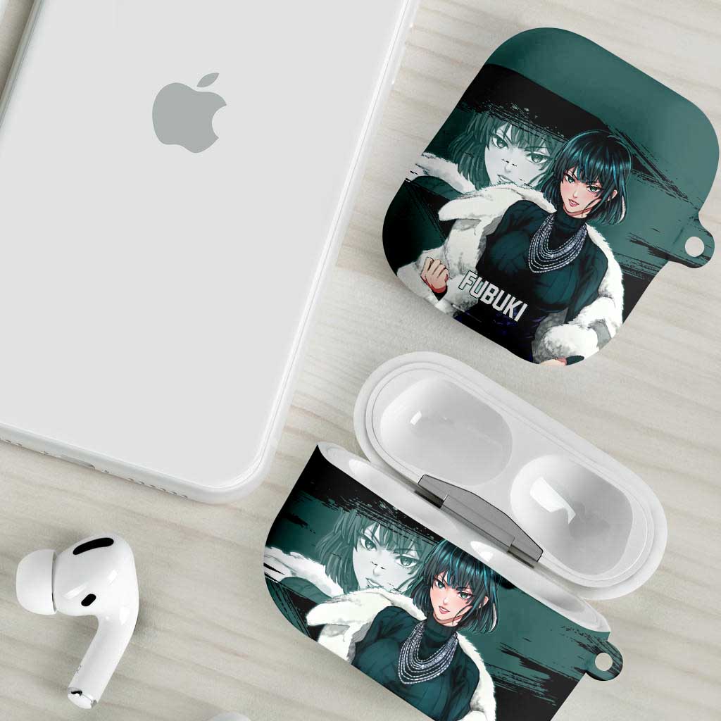 Fubuki One Punch Man Anime Teal and Black Theme AirPods Case with Elegant Psychic Pose and Cool Urban Style - The Mazicc