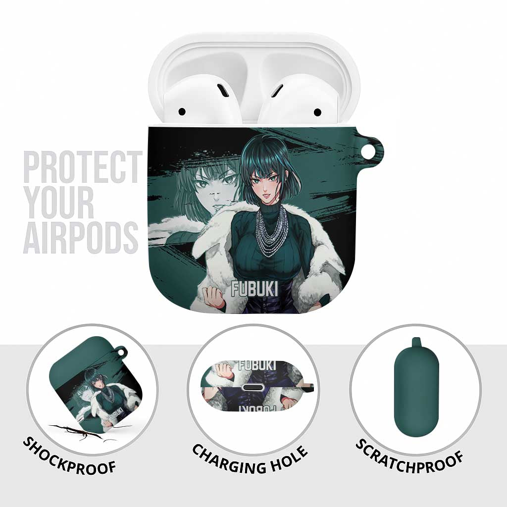 Fubuki One Punch Man Anime Teal and Black Theme AirPods Case with Elegant Psychic Pose and Cool Urban Style - The Mazicc