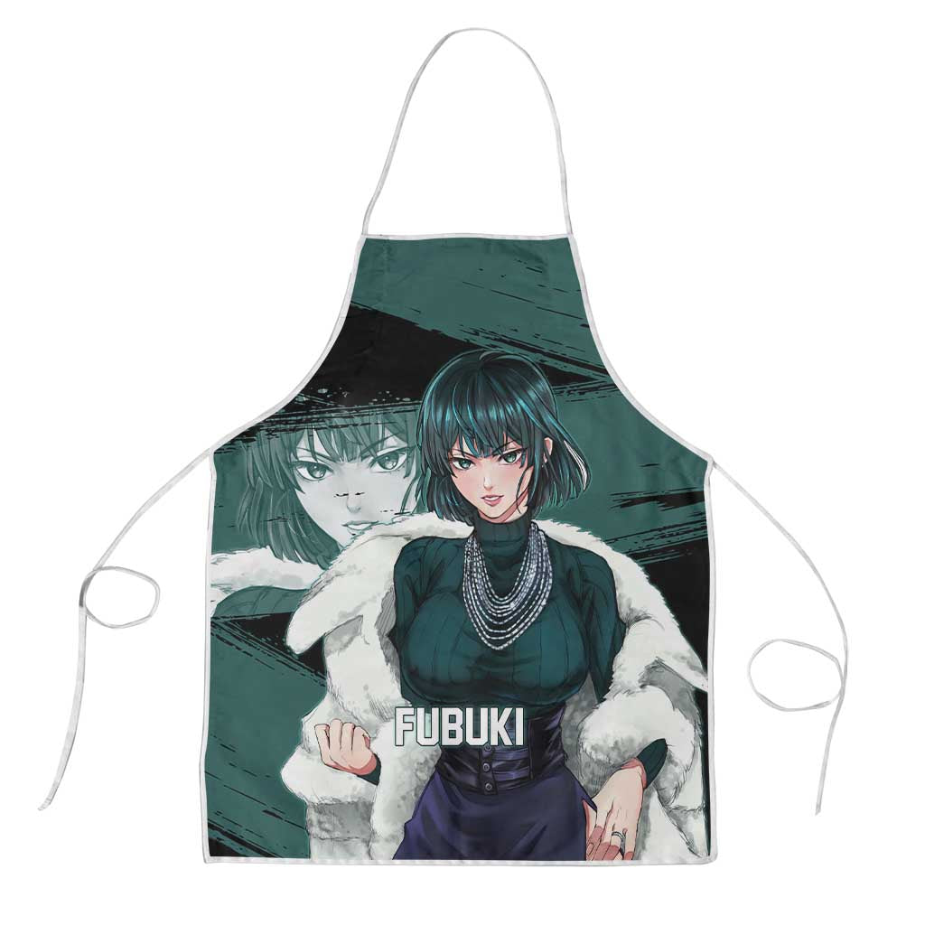 Fubuki One Punch Man Anime Teal and Black Theme Apron with Elegant Psychic Pose and Cool Urban Style - The Mazicc