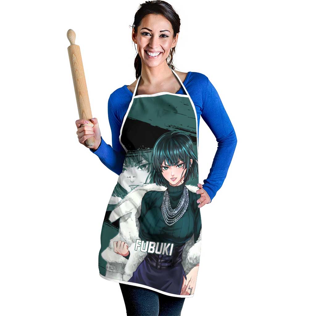 Fubuki One Punch Man Anime Teal and Black Theme Apron with Elegant Psychic Pose and Cool Urban Style - The Mazicc
