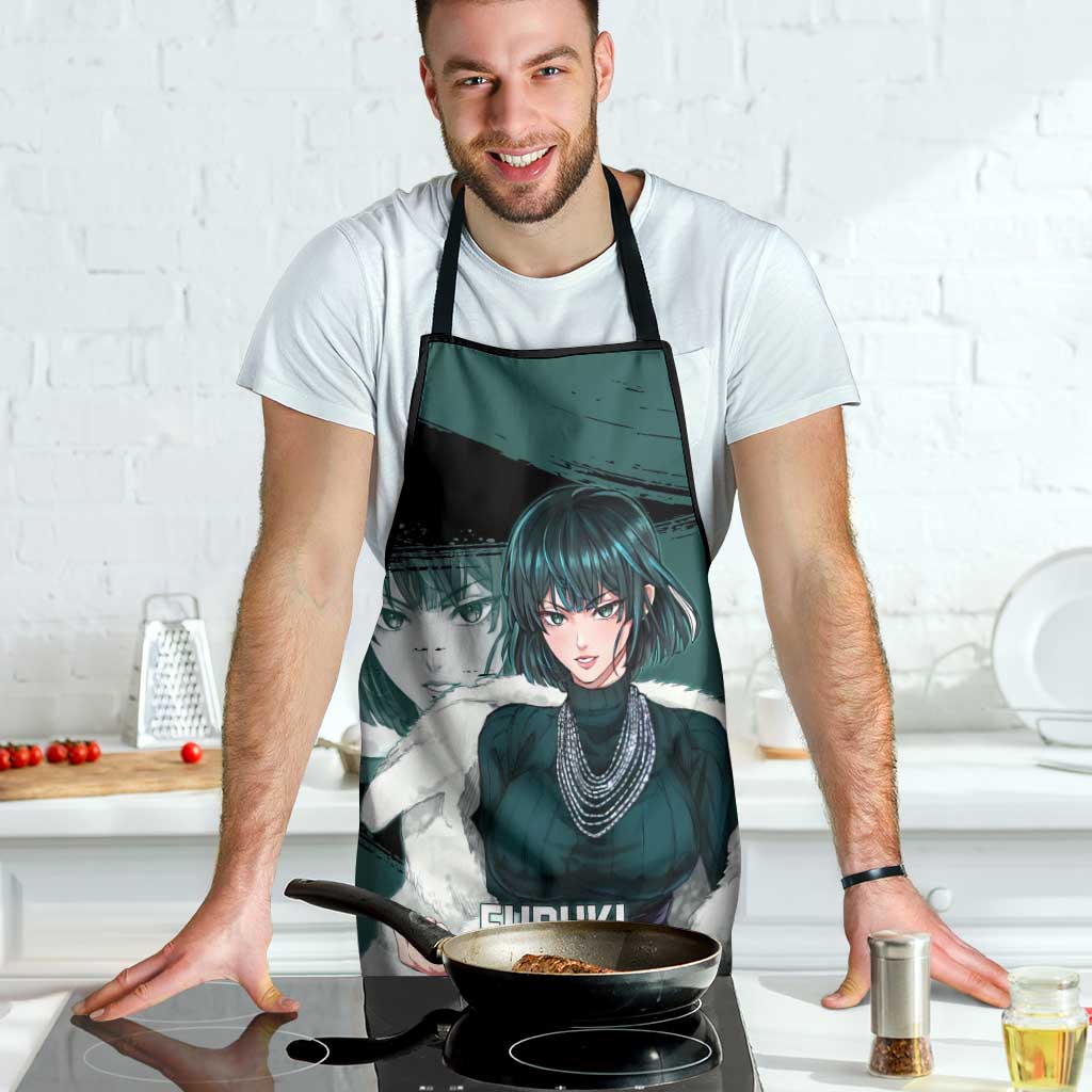 Fubuki One Punch Man Anime Teal and Black Theme Apron with Elegant Psychic Pose and Cool Urban Style - The Mazicc