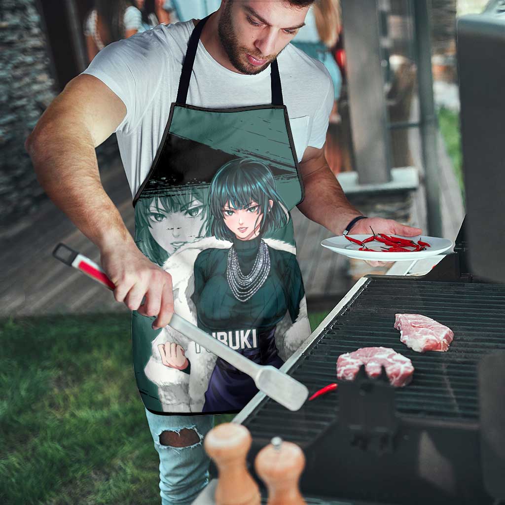 Fubuki One Punch Man Anime Teal and Black Theme Apron with Elegant Psychic Pose and Cool Urban Style - The Mazicc