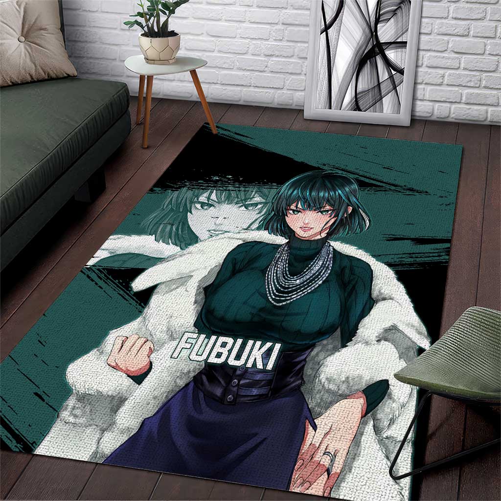 Fubuki One Punch Man Anime Teal and Black Theme Area Rug with Elegant Psychic Pose and Cool Urban Style - The Mazicc