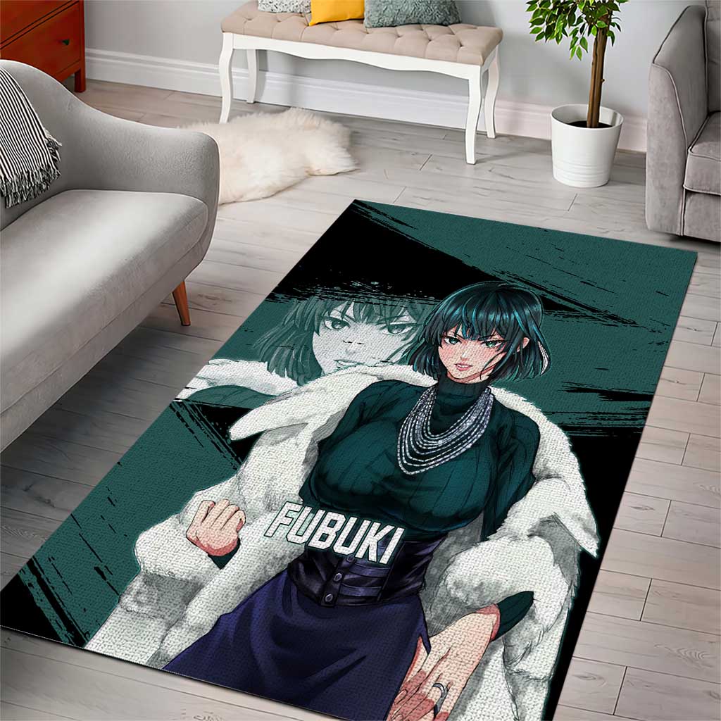 Fubuki One Punch Man Anime Teal and Black Theme Area Rug with Elegant Psychic Pose and Cool Urban Style - The Mazicc