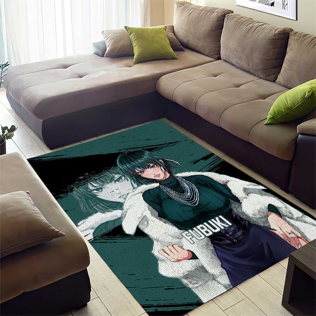 Fubuki One Punch Man Anime Teal and Black Theme Area Rug with Elegant Psychic Pose and Cool Urban Style - The Mazicc