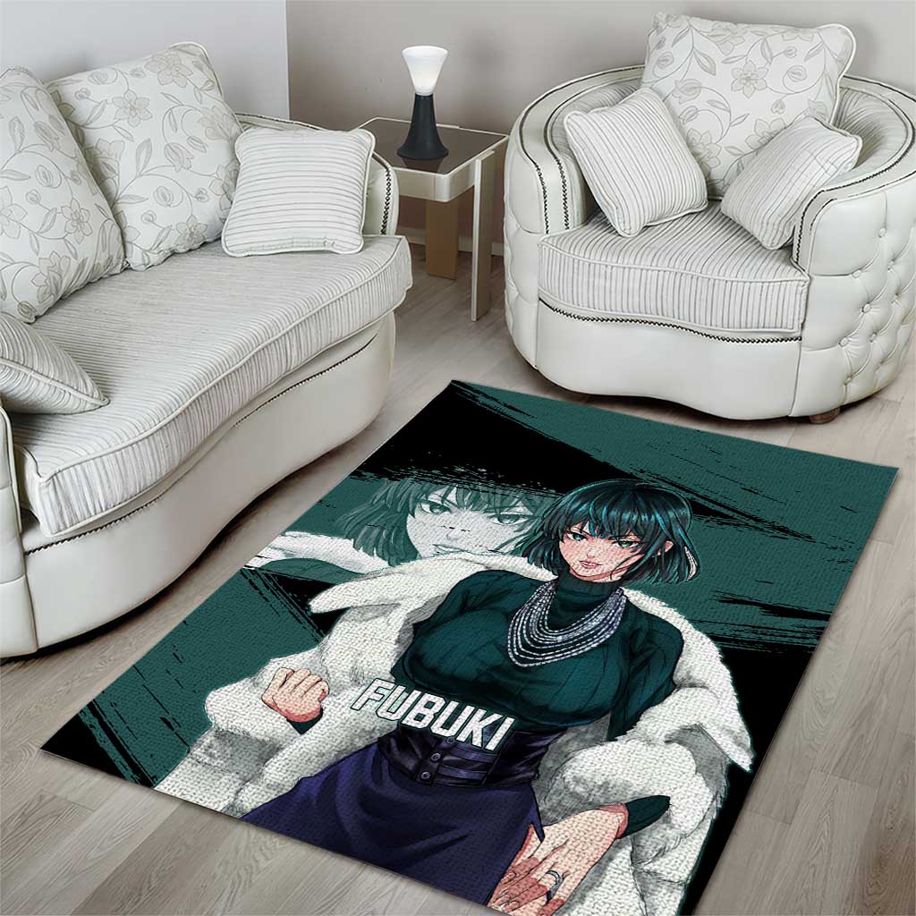 Fubuki One Punch Man Anime Teal and Black Theme Area Rug with Elegant Psychic Pose and Cool Urban Style - The Mazicc