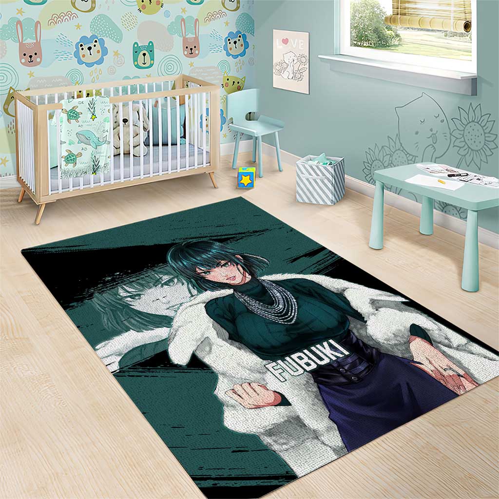 Fubuki One Punch Man Anime Teal and Black Theme Area Rug with Elegant Psychic Pose and Cool Urban Style - The Mazicc