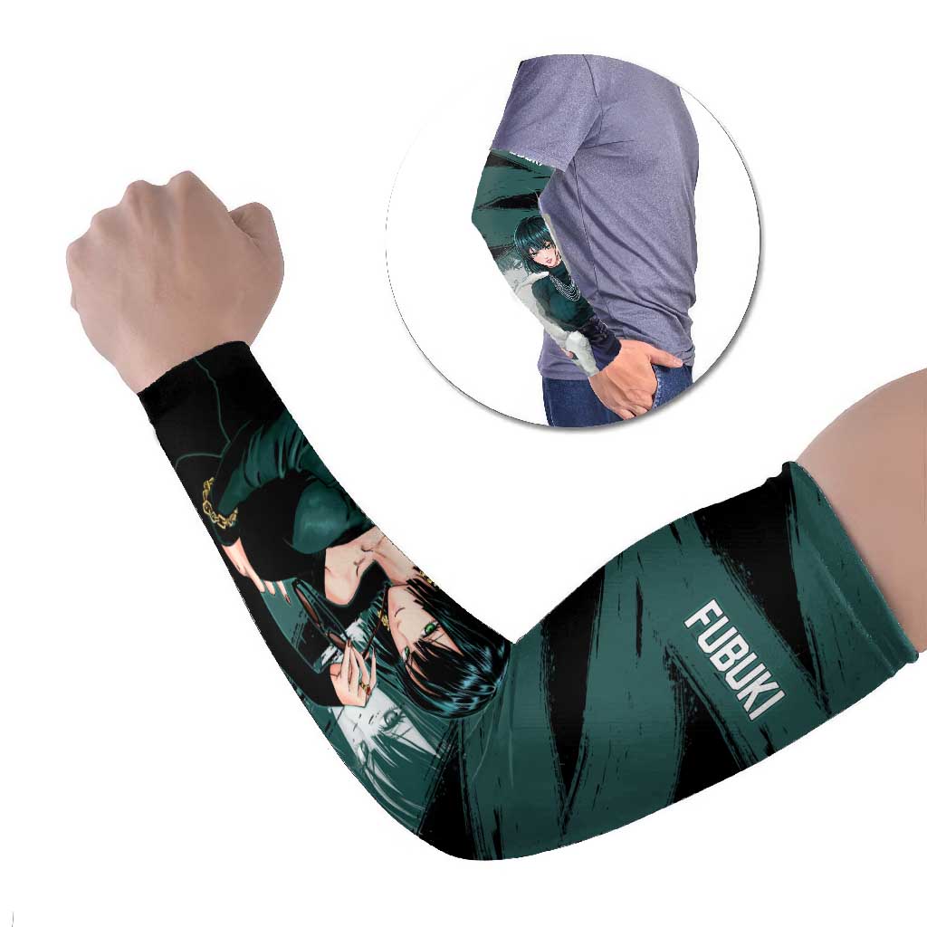 Fubuki One Punch Man Anime Teal and Black Theme Arm Sleeves with Elegant Psychic Pose and Cool Urban Style - The Mazicc