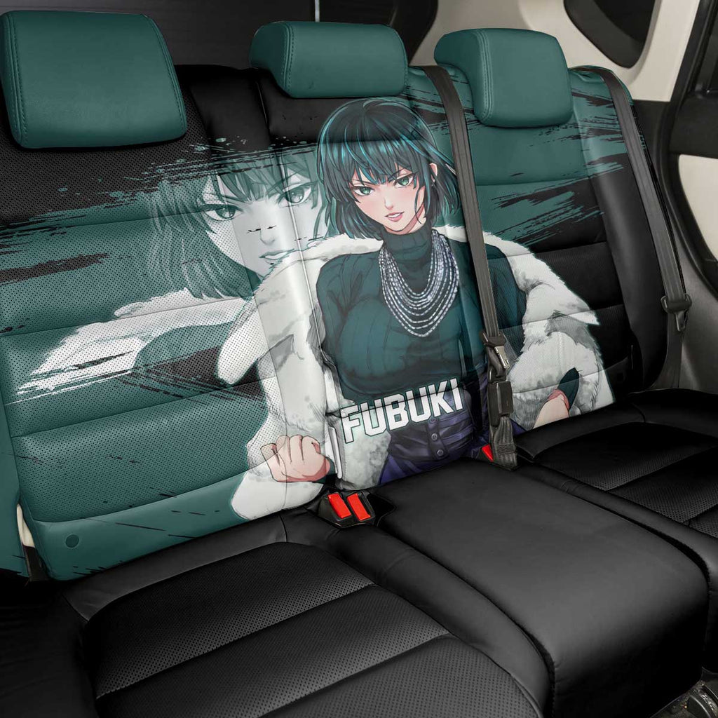 Fubuki One Punch Man Anime Teal and Black Theme Back Car Seat Cover with Elegant Psychic Pose and Cool Urban Style - The Mazicc