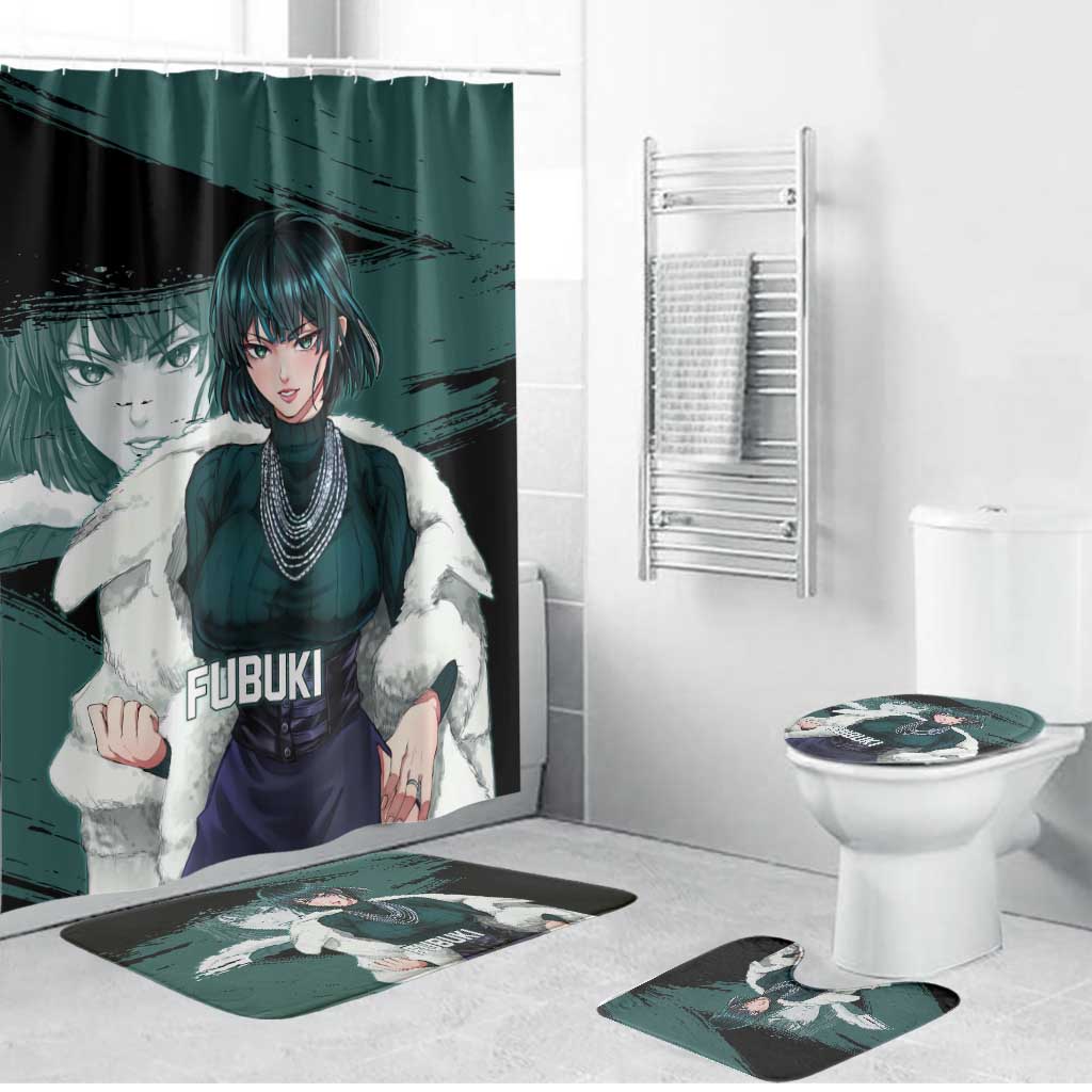 Fubuki One Punch Man Anime Teal and Black Theme Bathroom Set with Elegant Psychic Pose and Cool Urban Style - The Mazicc