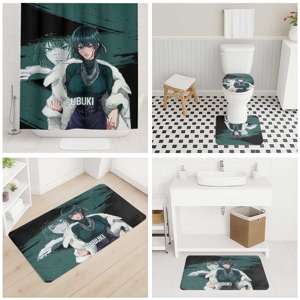 Fubuki One Punch Man Anime Teal and Black Theme Bathroom Set with Elegant Psychic Pose and Cool Urban Style - The Mazicc